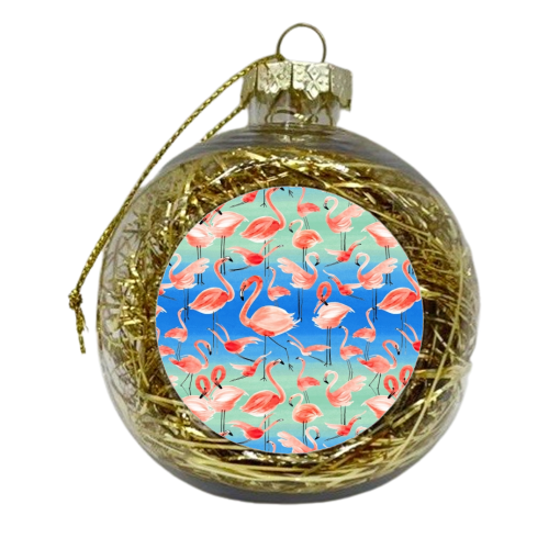 Cute Watercolor Pink Coral Flamingos - xmas bauble by Ninola Design