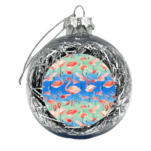 Cute Watercolor Pink Coral Flamingos - xmas bauble by Ninola Design