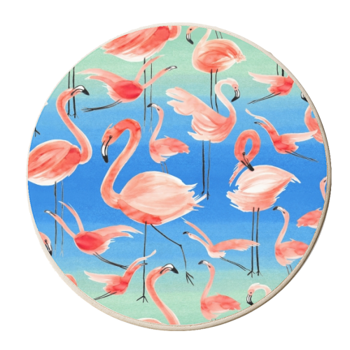 Cute Watercolor Pink Coral Flamingos - personalised beer coaster by Ninola Design