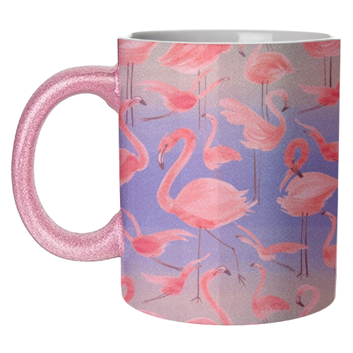 Cute Watercolor Pink Coral Flamingos - unique mug by Ninola Design