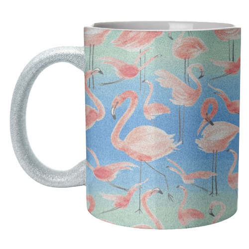 Cute Watercolor Pink Coral Flamingos - unique mug by Ninola Design