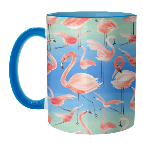 Cute Watercolor Pink Coral Flamingos - unique mug by Ninola Design