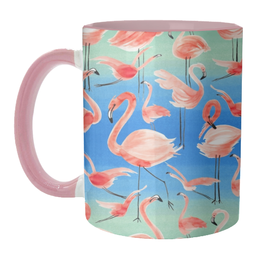 Cute Watercolor Pink Coral Flamingos - unique mug by Ninola Design