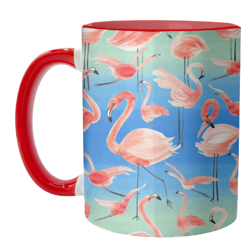 Cute Watercolor Pink Coral Flamingos - unique mug by Ninola Design