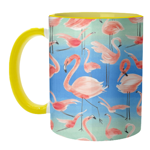 Cute Watercolor Pink Coral Flamingos - unique mug by Ninola Design