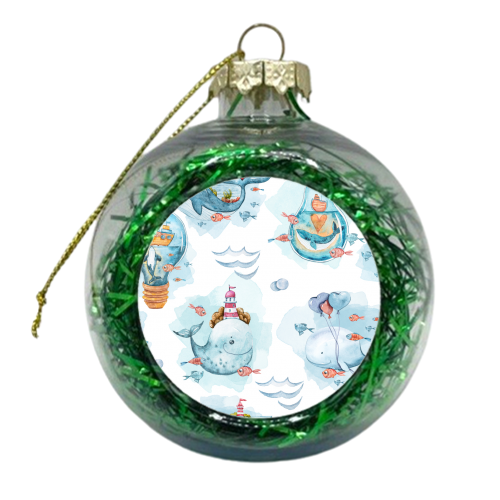 cute watercolor sea creatures and mystery - xmas bauble by Anastasios Konstantinidis