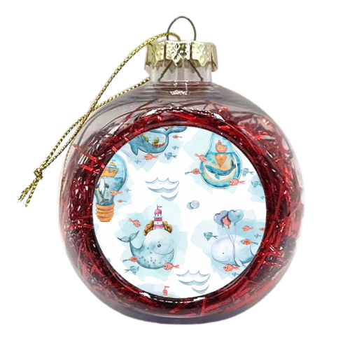 cute watercolor sea creatures and mystery - xmas bauble by Anastasios Konstantinidis