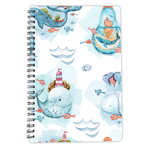 cute watercolor sea creatures and mystery - personalised A4, A5, A6 notebook by Anastasios Konstantinidis