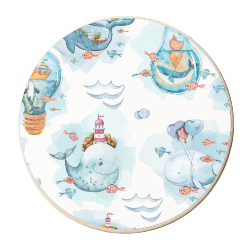 cute watercolor sea creatures and mystery - personalised beer coaster by Anastasios Konstantinidis