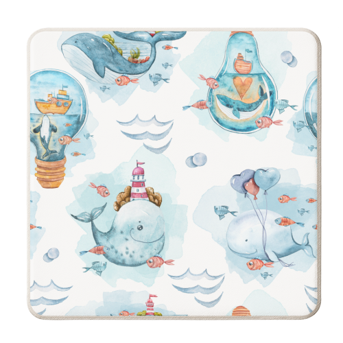 cute watercolor sea creatures and mystery - personalised beer coaster by Anastasios Konstantinidis