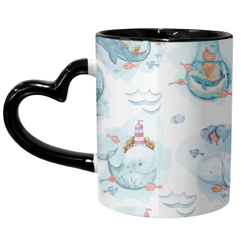 cute watercolor sea creatures and mystery - unique mug by Anastasios Konstantinidis