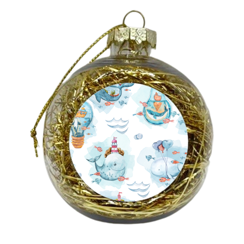 cute watercolor sea creatures and mystery - xmas bauble by Anastasios Konstantinidis