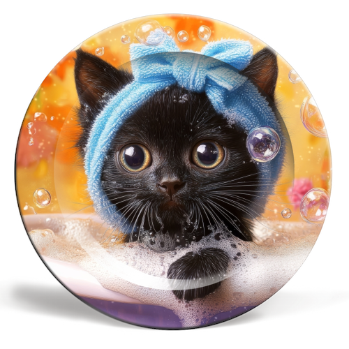 Cutie in the bathtub - ceramic dinner plate by DejaReve