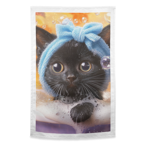 Cutie in the bathtub - funny tea towel by DejaReve