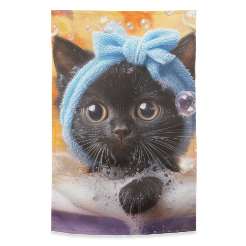 Cutie in the bathtub - funny tea towel by DejaReve