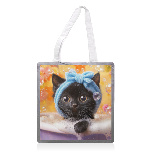 Cutie in the bathtub - printed canvas tote bag by DejaReve