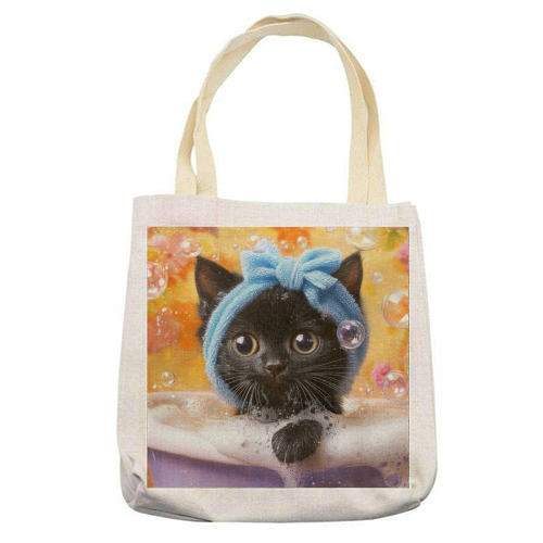 Cutie in the bathtub - printed canvas tote bag by DejaReve