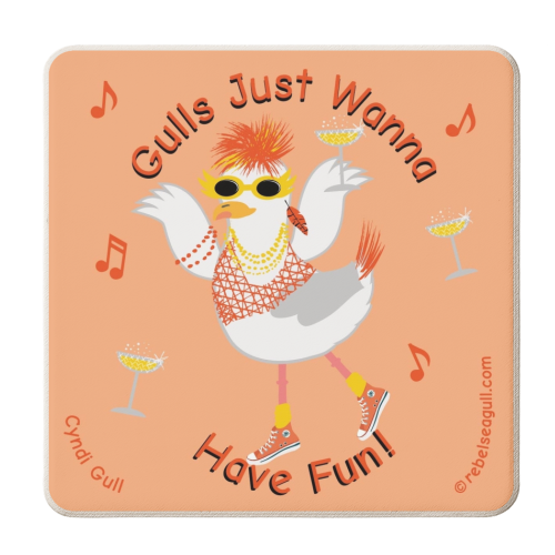 Cyndi Lauper 'celebrity' Seagull. - personalised beer coaster by Rebel Seagull