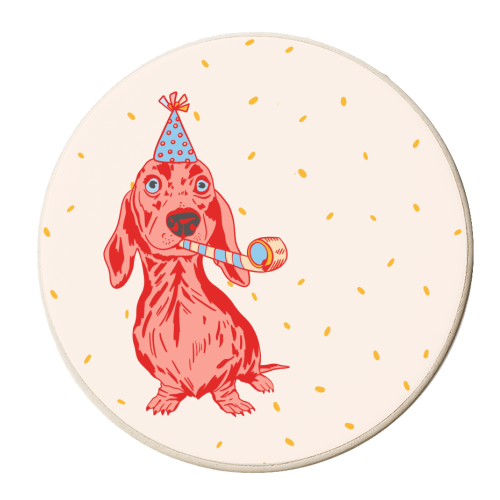 Dachshund Party Dog - Go Shawty! - personalised beer coaster by Lisa Wardle