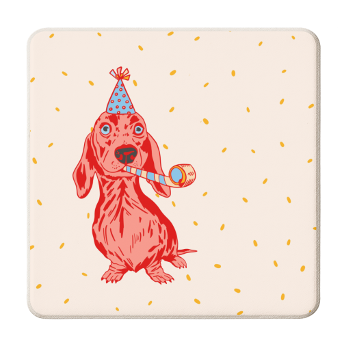 Dachshund Party Dog - Go Shawty! - personalised beer coaster by Lisa Wardle