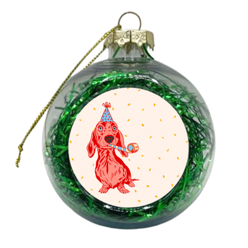 Dachshund Party Dog - Go Shawty! - xmas bauble by Lisa Wardle