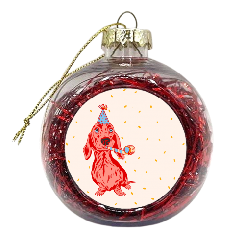 Dachshund Party Dog - Go Shawty! - xmas bauble by Lisa Wardle
