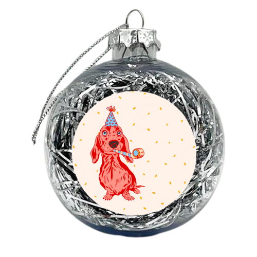 Dachshund Party Dog - Go Shawty! - xmas bauble by Lisa Wardle