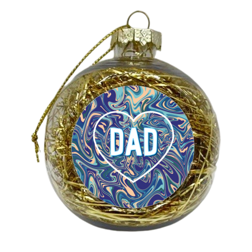 Dad On Blue Marbled Background - xmas bauble by Adam Regester