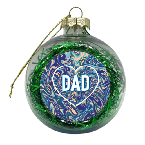 Dad On Blue Marbled Background - xmas bauble by Adam Regester