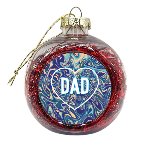 Dad On Blue Marbled Background - xmas bauble by Adam Regester