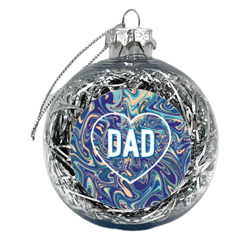Dad On Blue Marbled Background - xmas bauble by Adam Regester