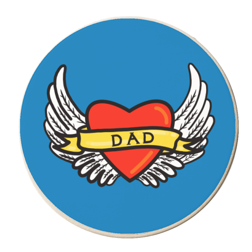 Dad Winged Heart Tattoo Design - personalised beer coaster by Adam Regester