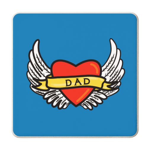 Dad Winged Heart Tattoo Design - personalised beer coaster by Adam Regester