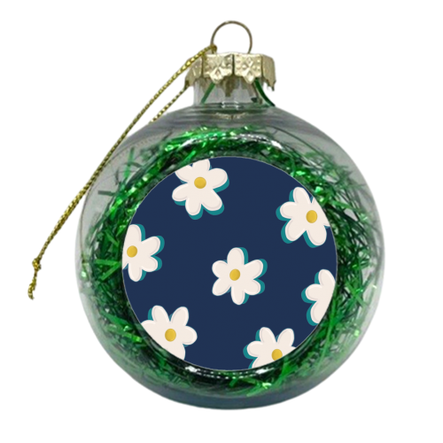 Daisy Pattern on a Navy Background - xmas bauble by Hollie Mills