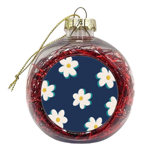 Daisy Pattern on a Navy Background - xmas bauble by Hollie Mills
