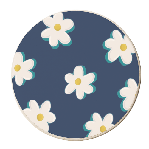 Daisy Pattern on a Navy Background - personalised beer coaster by Hollie Mills