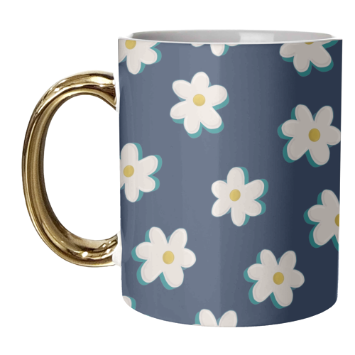 Daisy Pattern on a Navy Background - unique mug by Hollie Mills