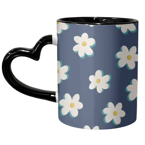 Daisy Pattern on a Navy Background - unique mug by Hollie Mills
