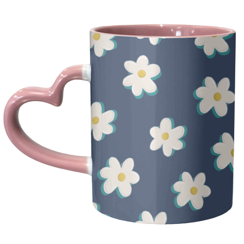 Daisy Pattern on a Navy Background - unique mug by Hollie Mills
