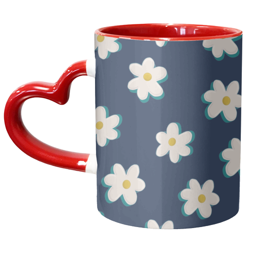 Daisy Pattern on a Navy Background - unique mug by Hollie Mills