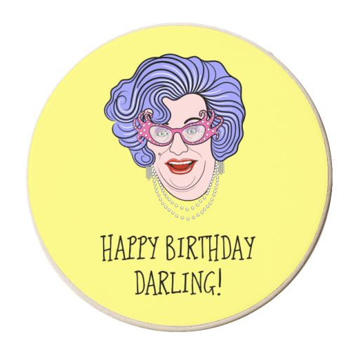 Dame Edna Everidge Birthday Darling - personalised beer coaster by Adam Regester