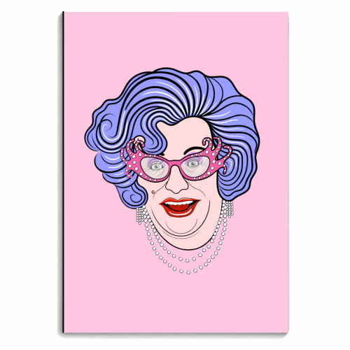 Dame Edna Everidge (Dusky Pink Background) - personalised A4, A5, A6 notebook by Adam Regester