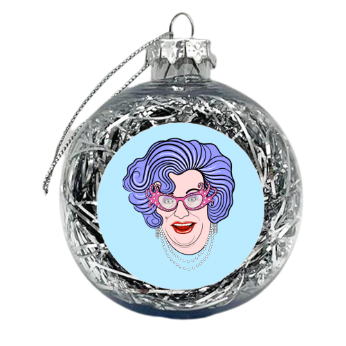 Dame Edna Everidge (Pale Blue) - xmas bauble by Adam Regester