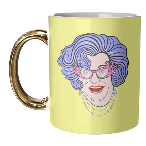 Dame Edna (Yellow Background) - unique mug by Adam Regester