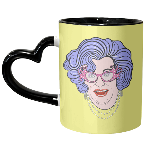 Dame Edna (Yellow Background) - unique mug by Adam Regester