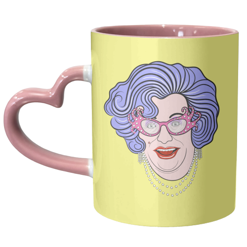 Dame Edna (Yellow Background) - unique mug by Adam Regester