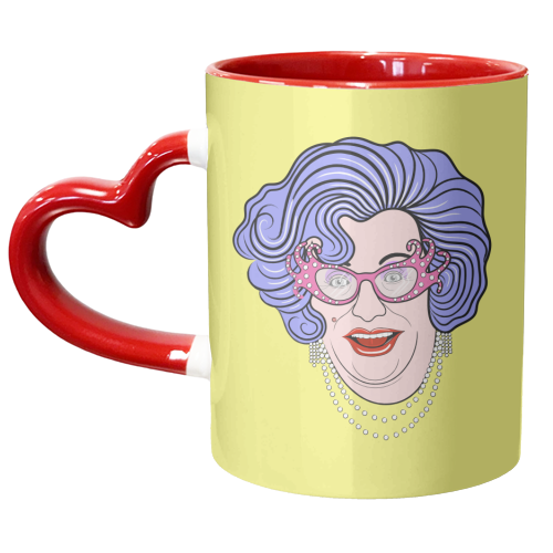 Dame Edna (Yellow Background) - unique mug by Adam Regester