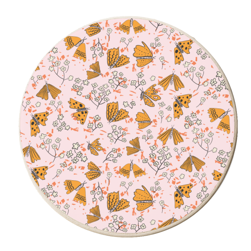 Dancing butterflies - pink - personalised beer coaster by Michelle Walker