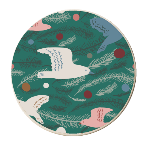 Dancing joyful festive tree birds - personalised beer coaster by Michelle Walker
