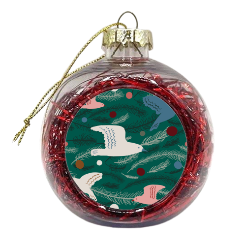 Dancing joyful festive tree birds - xmas bauble by Michelle Walker